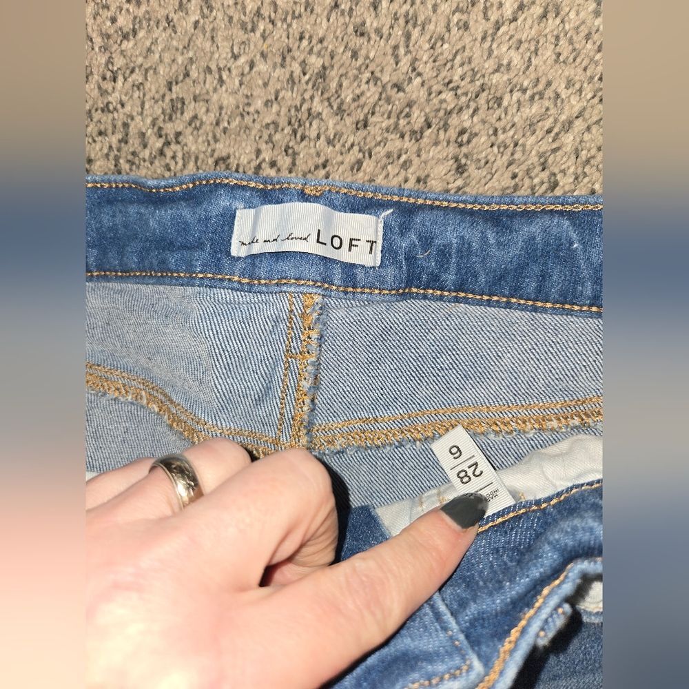 LOFT Mid Blue Distressed Flared Jeans - Picture 3 of 3